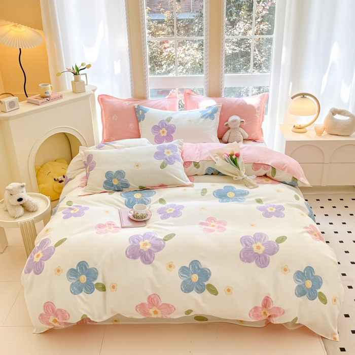 91家纺网 家纺一手货源 找家纺 铭成家纺 2024新款新疆棉喷气印花小清新系列单被套茉晓