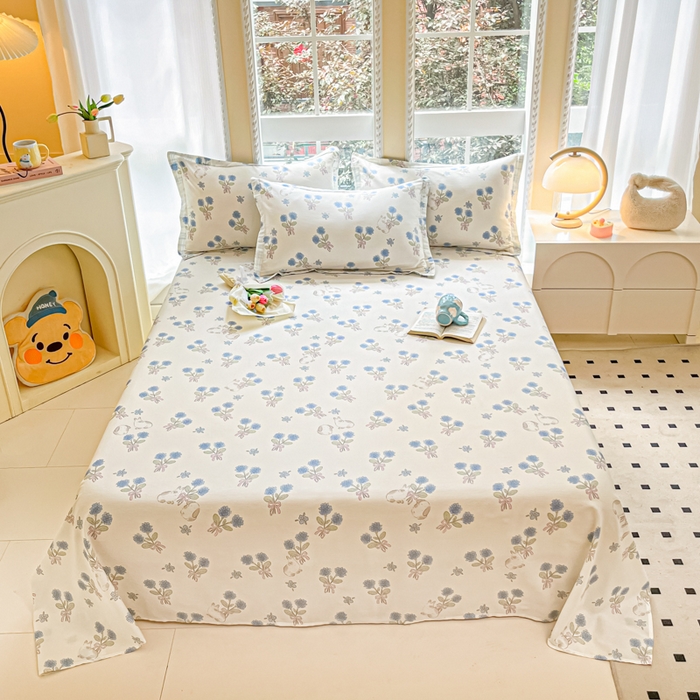 91家纺网 家纺一手货源 找家纺 铭成家纺 2024新款新疆棉喷气印花小清新系列单床单萌趣蜜兔