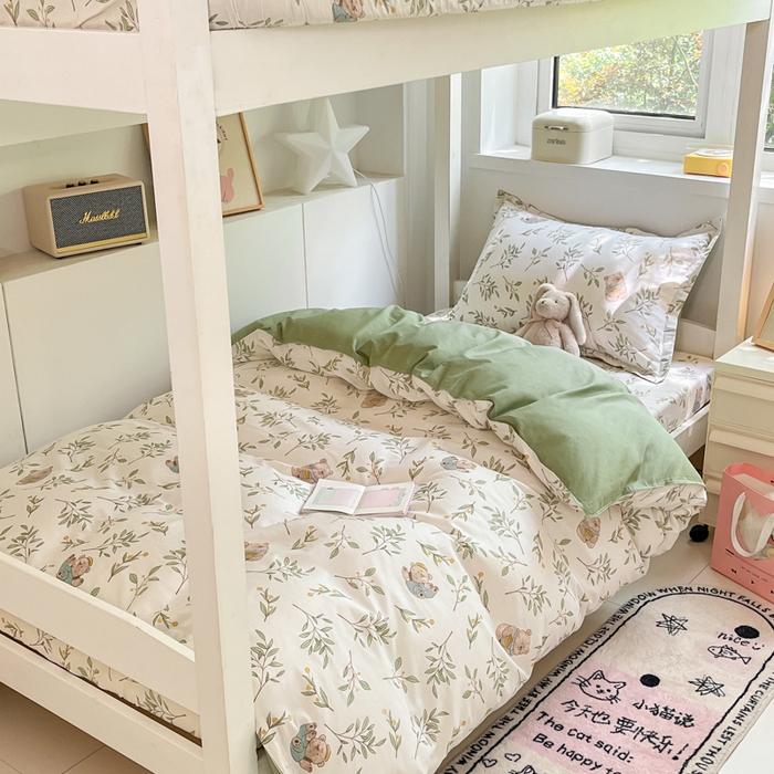 91家纺网 家纺一手货源 找家纺 2024新款全棉印花三件套学生宿舍床三件套上下铺床单被套 丛林意趣