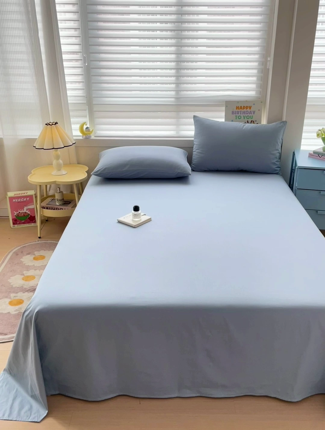 91家纺网 家纺一手货源 找家纺 2024新款全棉简约纯色床单 冰川蓝