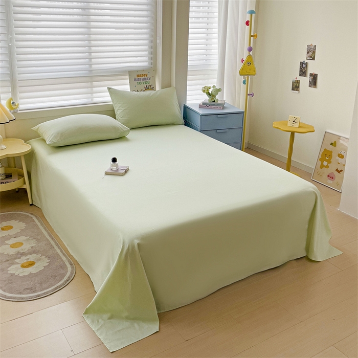 91家纺网 家纺一手货源 找家纺 2024新款全棉简约纯色床单 发芽绿