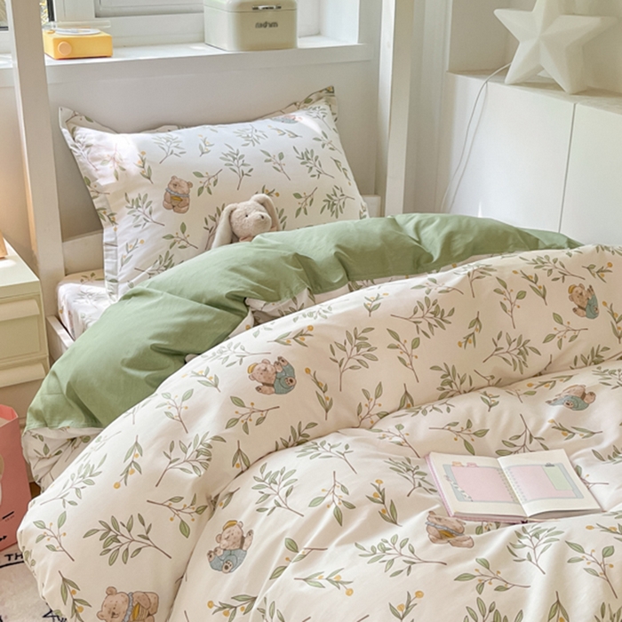 91家纺网 家纺一手货源 找家纺 2024新款全棉印花三件套学生宿舍床三件套上下铺床单被套 丛林意趣