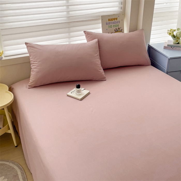 91家纺网 家纺一手货源 找家纺 2024新款全棉简约纯色床单 豆沙