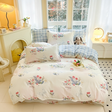 91家纺网 家纺一手货源 找家纺 （总）铭成家纺 2024新款新疆棉喷气印花小清新系列四件套