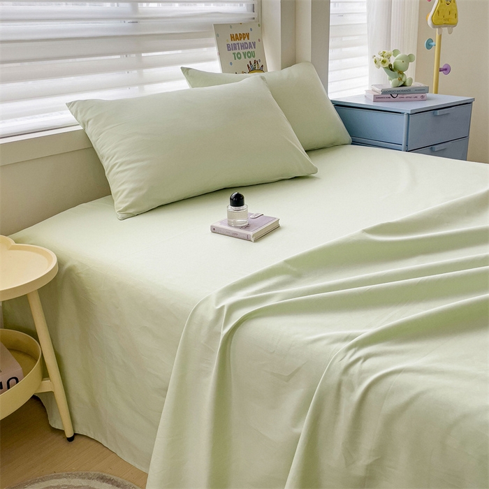 91家纺网 家纺一手货源 找家纺 2024新款全棉简约纯色床单 发芽绿