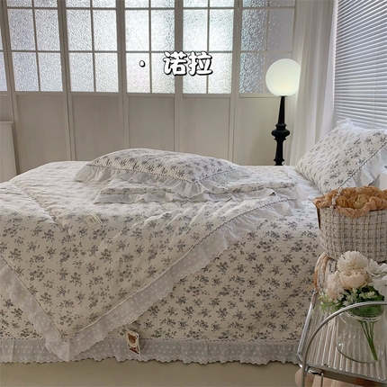 91家纺网 家纺一手货源 找家纺 佰织鑫家居（会员-5元） 2024新款繁花系列全棉砂洗棉花床盖款春秋被四件套 诺拉