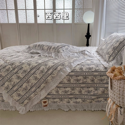 91家纺网 家纺一手货源 找家纺 佰织鑫家居（会员-5元） 2024新款繁花系列全棉砂洗棉花床盖款春秋被四件套 西西里