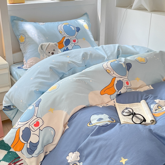 91家纺网 家纺一手货源 找家纺 2024新款全棉印花三件套学生宿舍床三件套上下铺床单被套 畅游星球