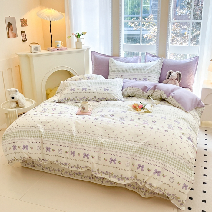 91家纺网 家纺一手货源 找家纺 铭成家纺 2024新款新疆棉喷气印花小清新系列单被套露西娅