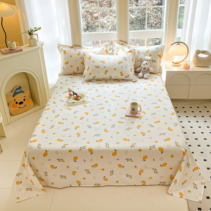 91家纺网 家纺一手货源 找家纺 铭成家纺 2024新款新疆棉喷气印花小清新系列四件套一颗柠檬