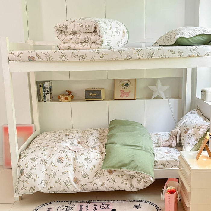 91家纺网 家纺一手货源 找家纺 2024新款全棉印花三件套学生宿舍床三件套上下铺床单被套 丛林意趣