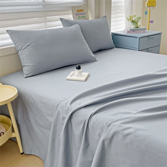 91家纺网 家纺一手货源 找家纺 2024新款全棉简约纯色床单 冰川蓝