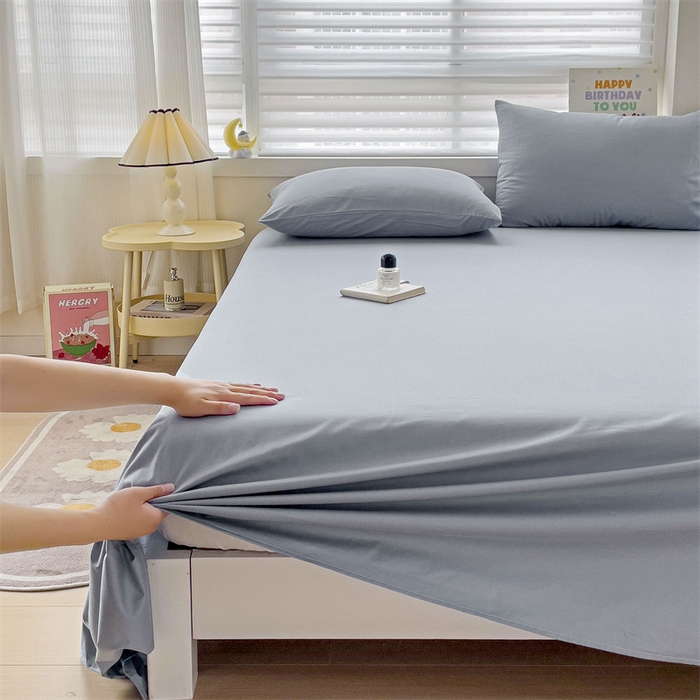 91家纺网 家纺一手货源 找家纺 2024新款全棉简约纯色床单 冰川蓝