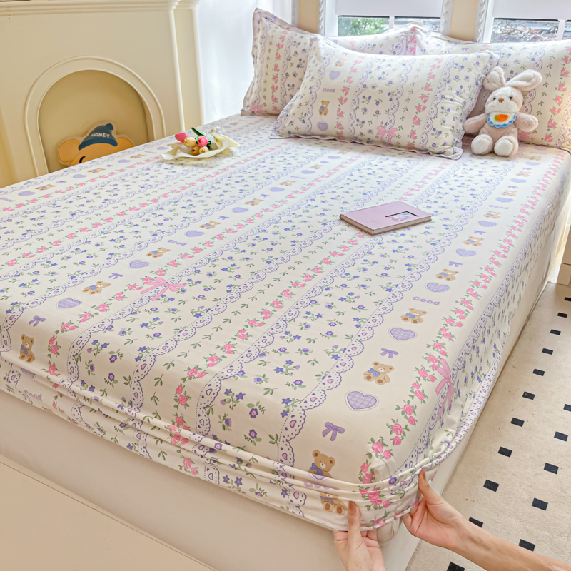 91家纺网 家纺一手货源 找家纺 铭成家纺 2024新款新疆棉喷气印花小清新系列单床笠半蕾