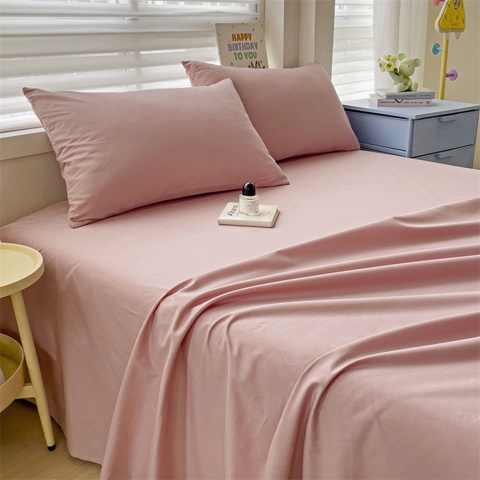 91家纺网 家纺一手货源 找家纺 2024新款全棉简约纯色床单 豆沙