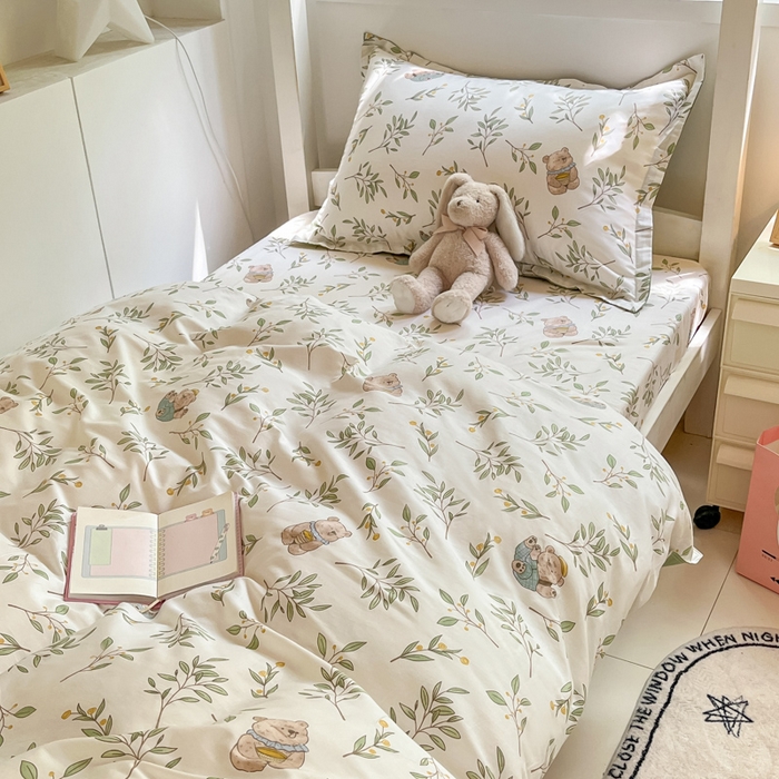 91家纺网 家纺一手货源 找家纺 2024新款全棉印花三件套学生宿舍床三件套上下铺床单被套 丛林意趣