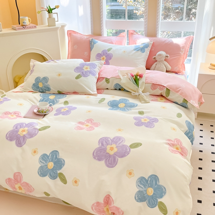 91家纺网 家纺一手货源 找家纺 铭成家纺 2024新款新疆棉喷气印花小清新系列单被套茉晓