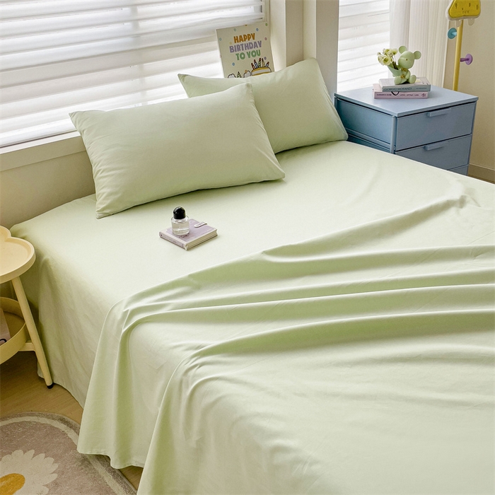 91家纺网 家纺一手货源 找家纺 2024新款全棉简约纯色床单 发芽绿