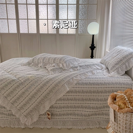 91家纺网 家纺一手货源 找家纺 佰织鑫家居（会员-5元） 2024新款繁花系列全棉砂洗棉花床盖款春秋被四件套 索尼亚