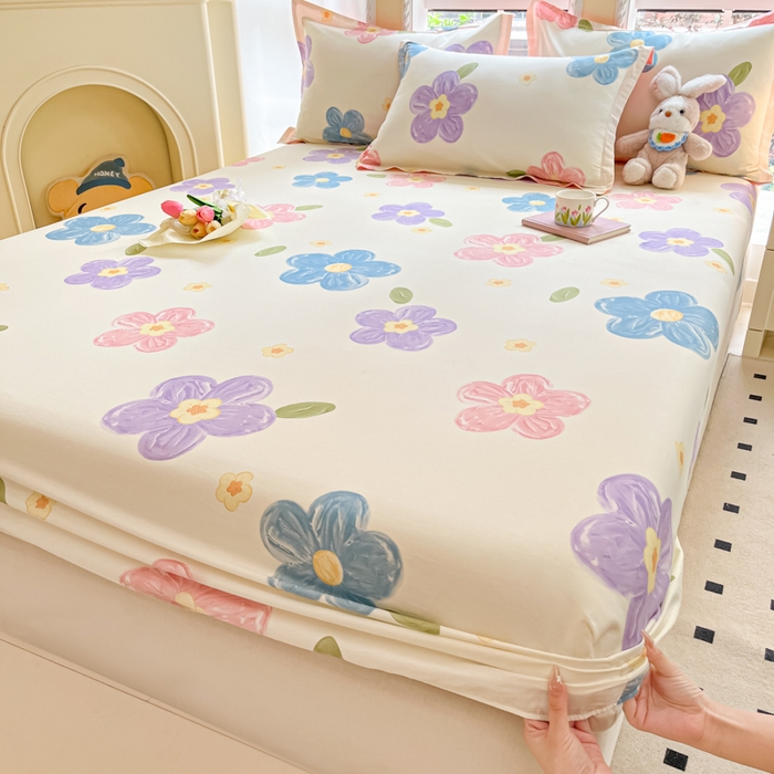 91家纺网 家纺一手货源 找家纺 铭成家纺 2024新款新疆棉喷气印花小清新系列单床笠茉晓