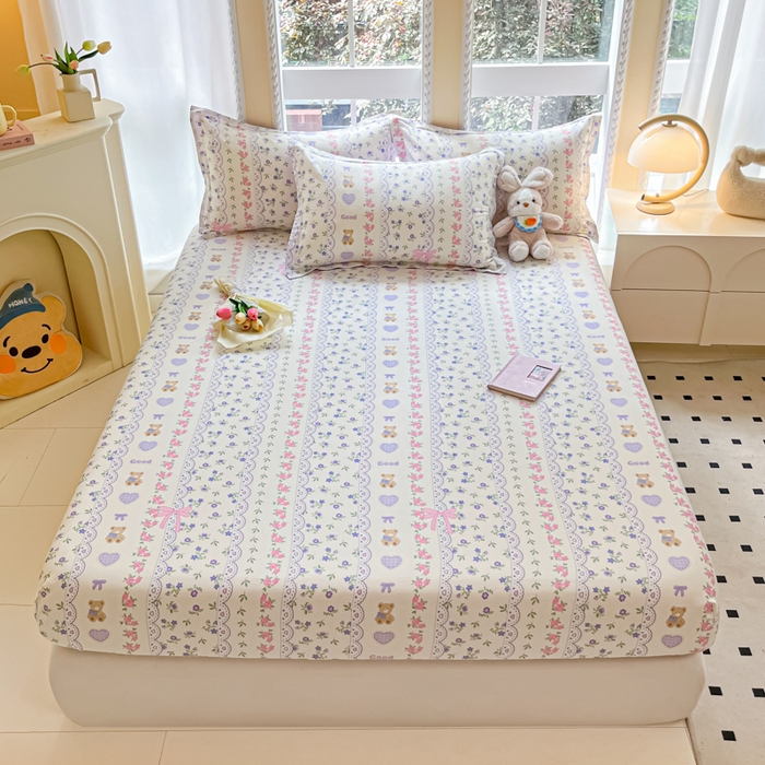 91家纺网 家纺一手货源 找家纺 铭成家纺 2024新款新疆棉喷气印花小清新系列四件套半蕾