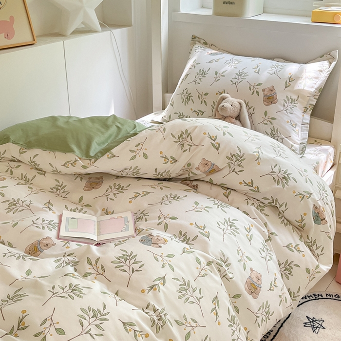 91家纺网 家纺一手货源 找家纺 2024新款全棉印花三件套学生宿舍床三件套上下铺床单被套 丛林意趣