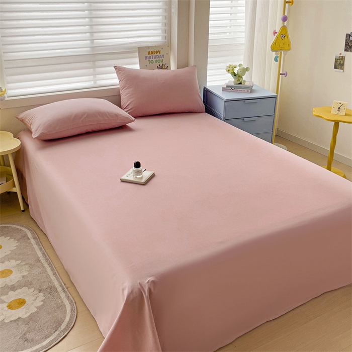 91家纺网 家纺一手货源 找家纺 2024新款全棉简约纯色床单 豆沙