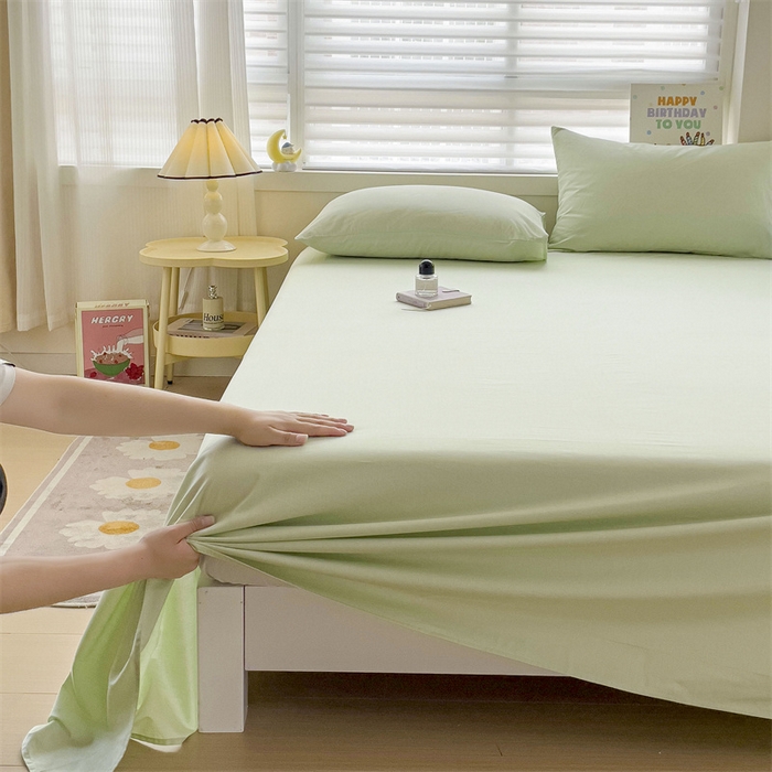 91家纺网 家纺一手货源 找家纺 2024新款全棉简约纯色床单 发芽绿