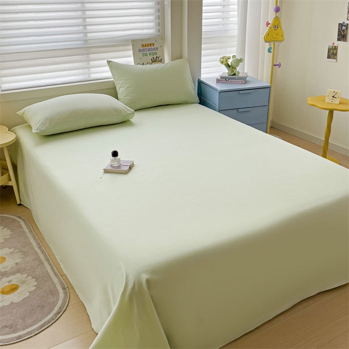 91家纺网 家纺一手货源 找家纺 2024新款全棉简约纯色床单 发芽绿