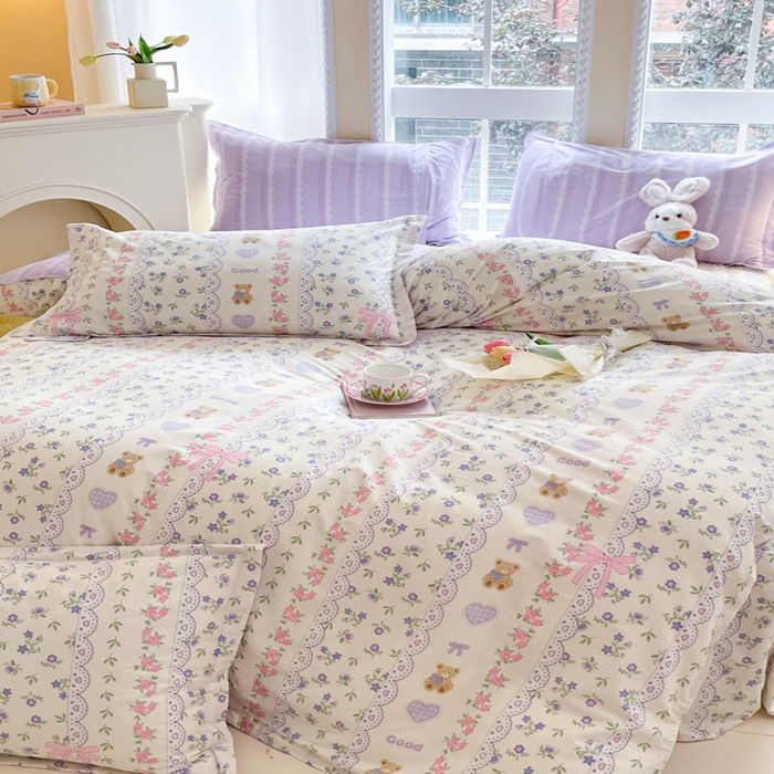 91家纺网 家纺一手货源 找家纺 铭成家纺 2024新款新疆棉喷气印花小清新系列单被套半蕾