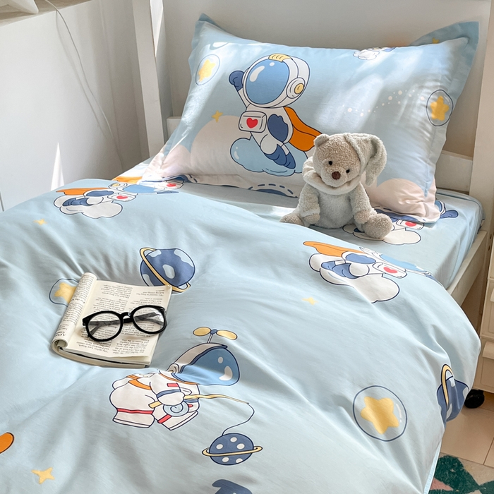 91家纺网 家纺一手货源 找家纺 2024新款全棉印花三件套学生宿舍床三件套上下铺床单被套 畅游星球