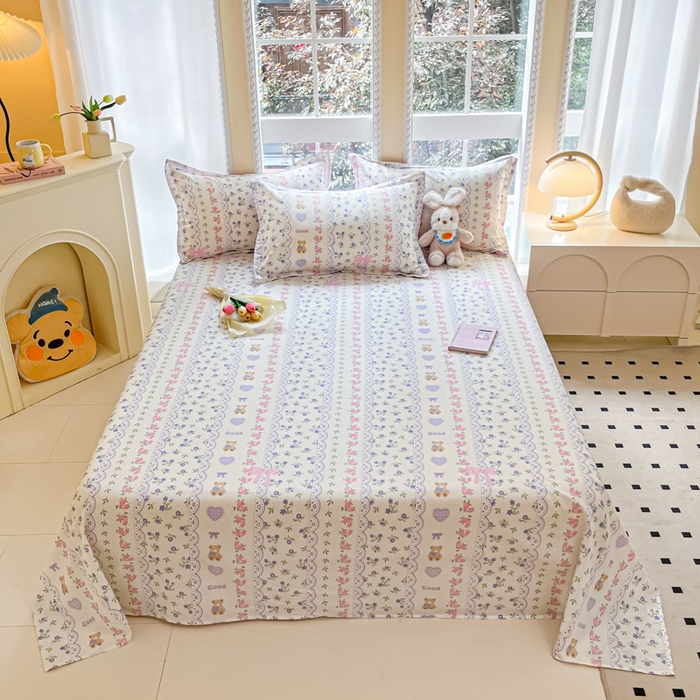 91家纺网 家纺一手货源 找家纺 铭成家纺 2024新款新疆棉喷气印花小清新系列四件套半蕾