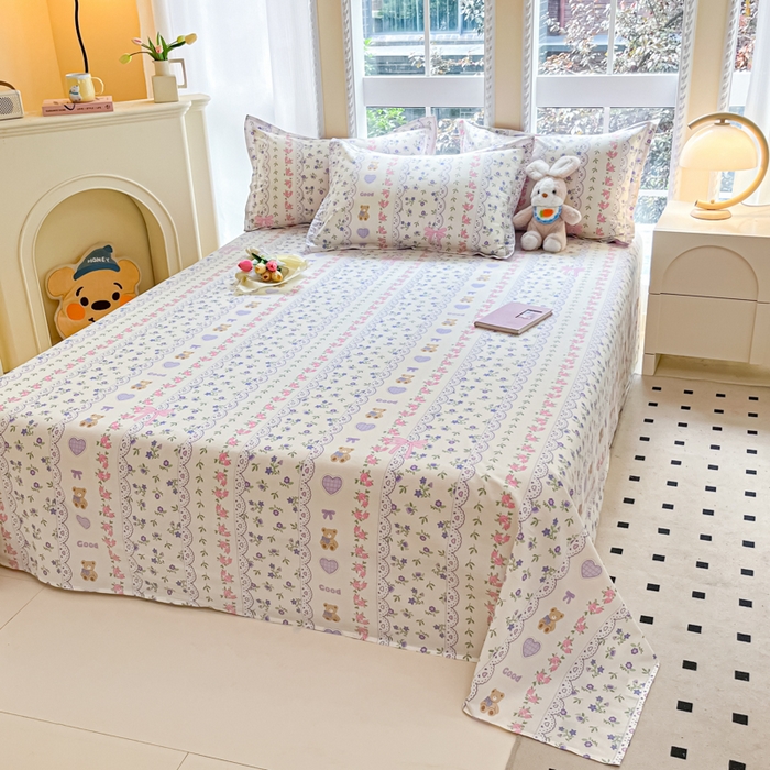 91家纺网 家纺一手货源 找家纺 铭成家纺 2024新款新疆棉喷气印花小清新系列单床单半蕾