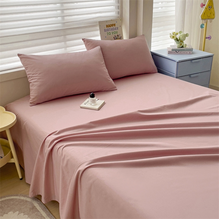 91家纺网 家纺一手货源 找家纺 2024新款全棉简约纯色床单 豆沙