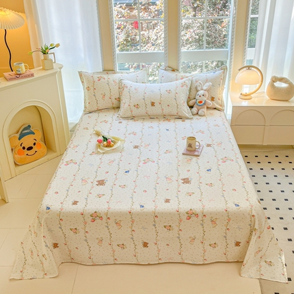 91家纺网 家纺一手货源 找家纺 铭成家纺 2024新款新疆棉喷气印花小清新系列单床单小兔园