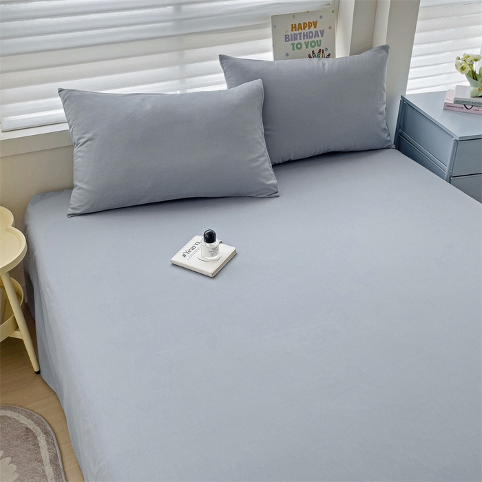 91家纺网 家纺一手货源 找家纺 2024新款全棉简约纯色床单 冰川蓝