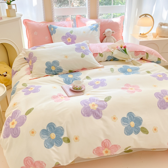 91家纺网 家纺一手货源 找家纺 铭成家纺 2024新款新疆棉喷气印花小清新系列单被套茉晓