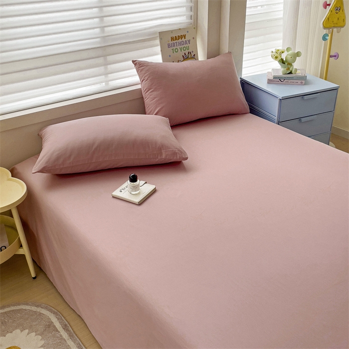 91家纺网 家纺一手货源 找家纺 2024新款全棉简约纯色床单 豆沙