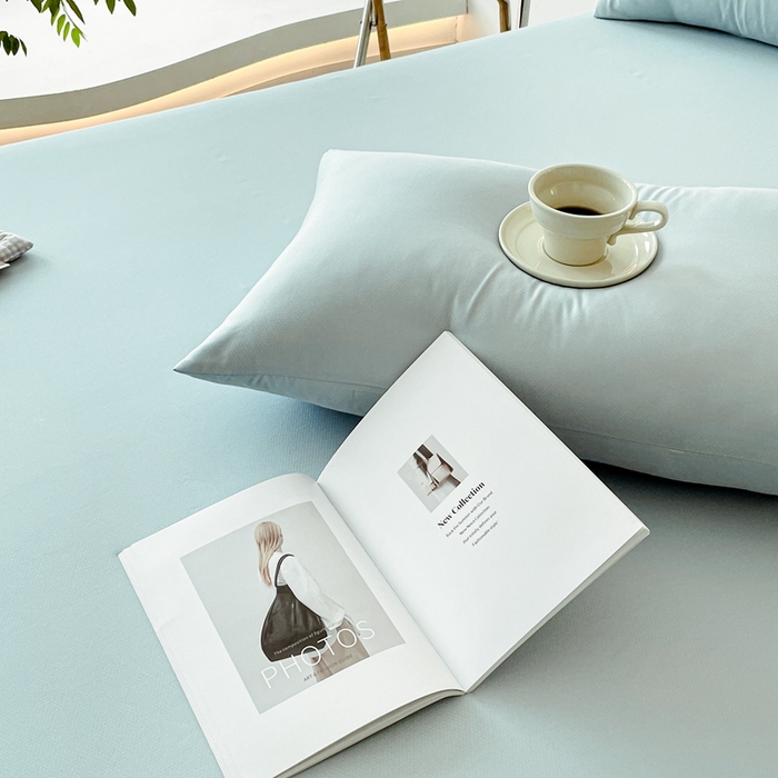 91家纺网 家纺一手货源 找家纺 豪选 2025新款A类蜂巢棉抗菌床笠（全网全供） 蜂巢浅蓝