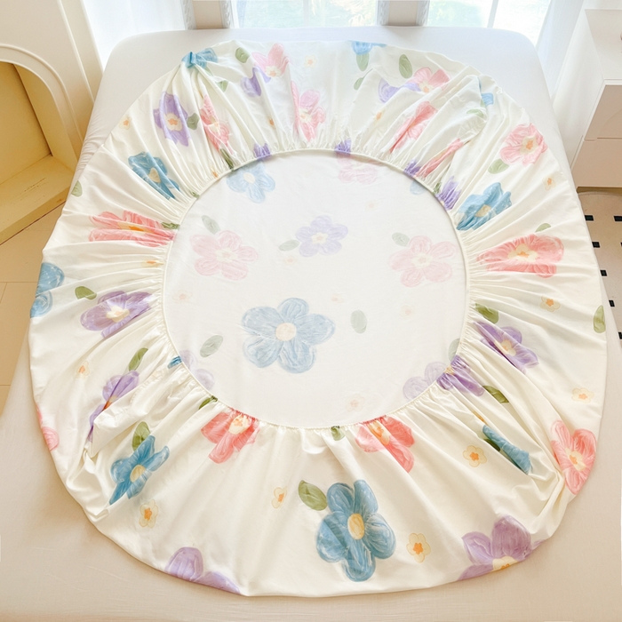 91家纺网 家纺一手货源 找家纺 铭成家纺 2024新款新疆棉喷气印花小清新系列单床笠茉晓