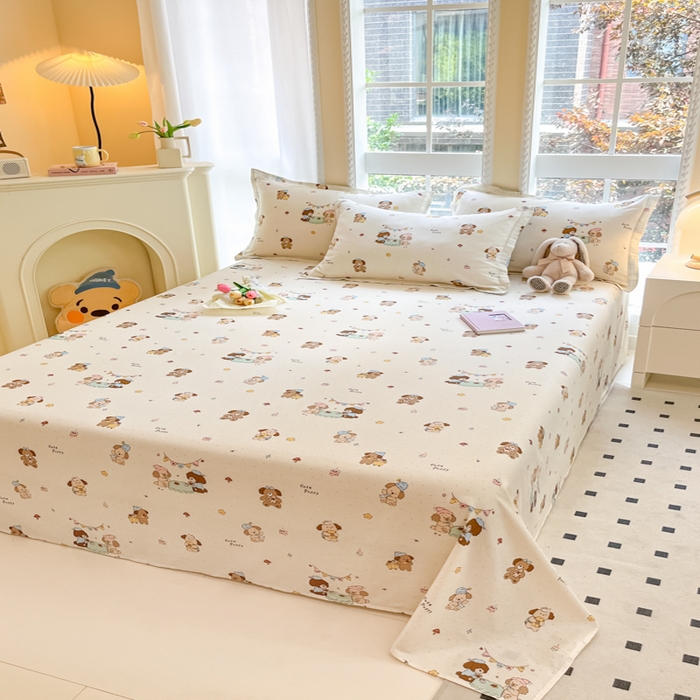 91家纺网 家纺一手货源 找家纺 铭成家纺 2024新款新疆棉喷气印花小清新系列单床单甜品派对