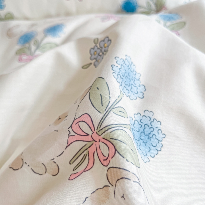 91家纺网 家纺一手货源 找家纺 铭成家纺 2024新款新疆棉喷气印花小清新系列四件套萌趣蜜兔