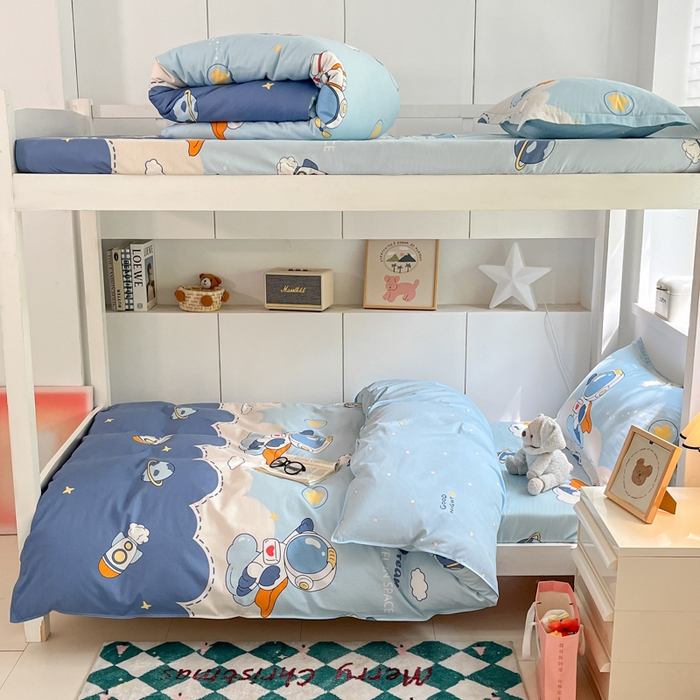 91家纺网 家纺一手货源 找家纺 2024新款全棉印花三件套学生宿舍床三件套上下铺床单被套 畅游星球