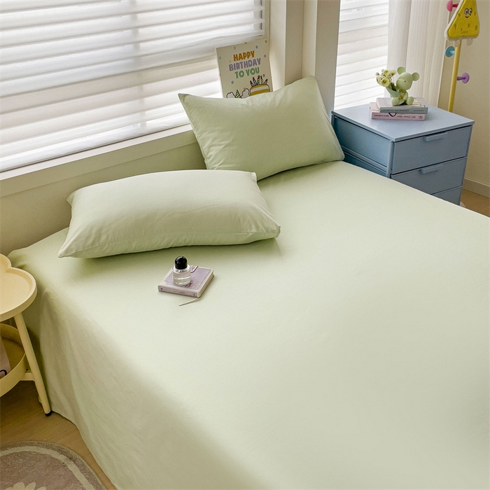 91家纺网 家纺一手货源 找家纺 2024新款全棉简约纯色床单 发芽绿