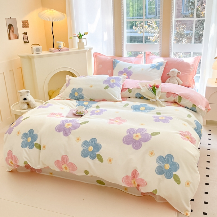 91家纺网 家纺一手货源 找家纺 铭成家纺 2024新款新疆棉喷气印花小清新系列单被套茉晓