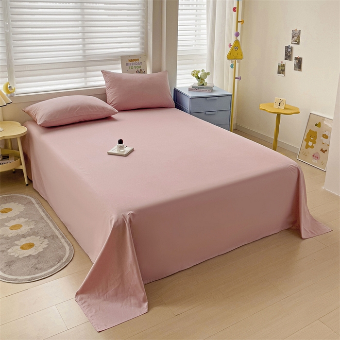 91家纺网 家纺一手货源 找家纺 2024新款全棉简约纯色床单 豆沙