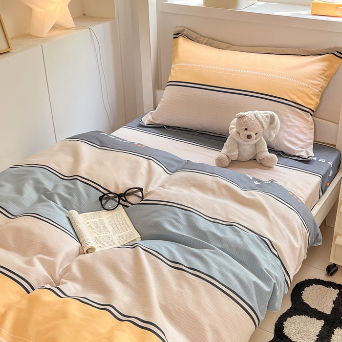 91家纺网 家纺一手货源 找家纺 2024新款全棉印花三件套学生宿舍床三件套上下铺床单被套 极光