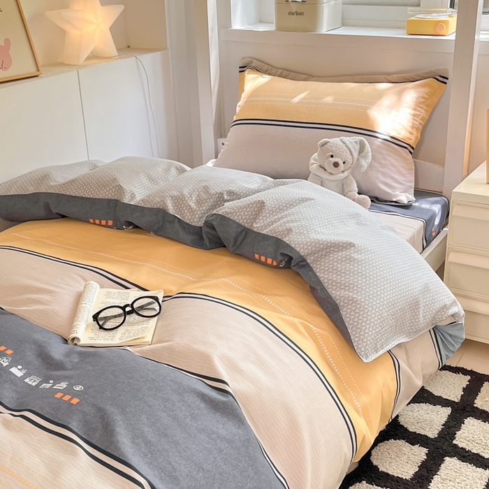 91家纺网 家纺一手货源 找家纺 2024新款全棉印花三件套学生宿舍床三件套上下铺床单被套 极光