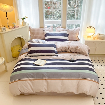 91家纺网 家纺一手货源 找家纺 铭成家纺 2024新款新疆棉喷气印花小清新系列四件套达特