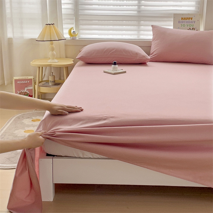 91家纺网 家纺一手货源 找家纺 2024新款全棉简约纯色床单 豆沙